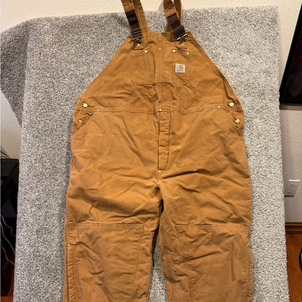 Carhartt Quilted Insulated‎ Duck Bib Overalls Mens 54x30 Double Knee R02 BRN USA